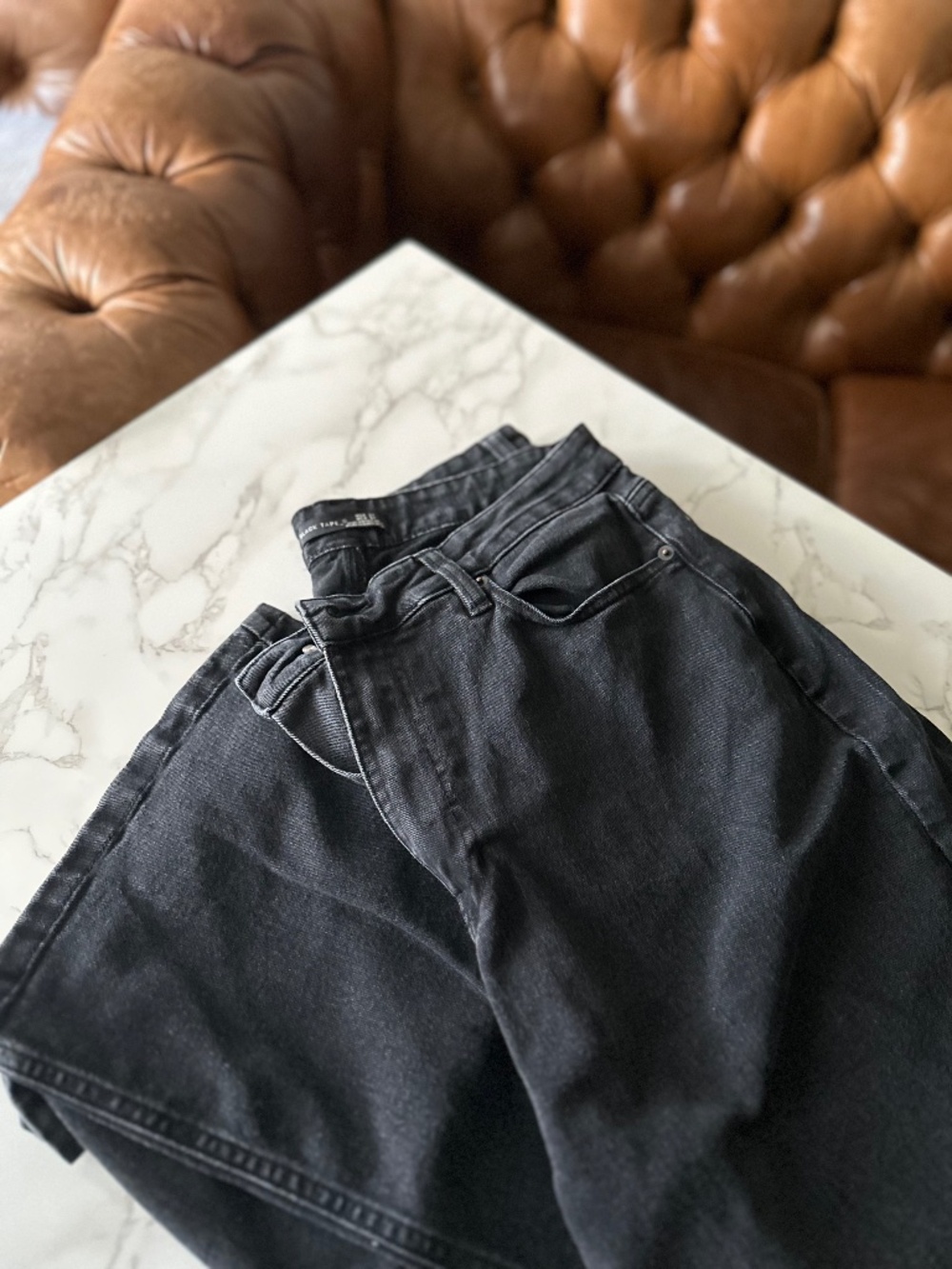 BLACK TAPE (size 31) black denim wide leg jeans